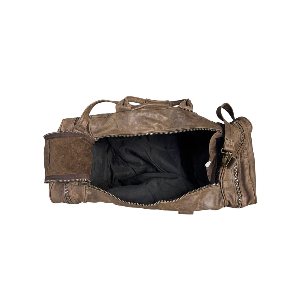 Large Brown Distressed Leather Duffle Bag Weekender Travel Carry On Luggage - Picture 7 of 7